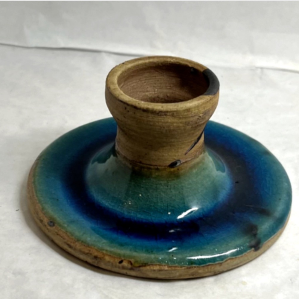 Vintage Poterie De La Colombe France Sandstone Small Blue Candlestick Holder
